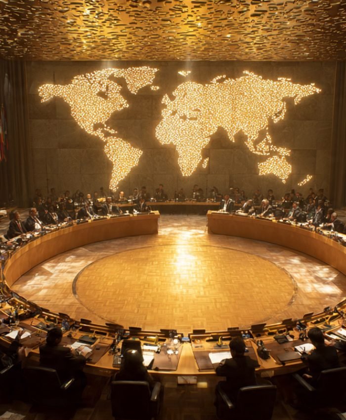 China's diplomatic summit 2026 — Chinese and Global South officials at an international partnership conference with world map showing Beijing's expanding global network
