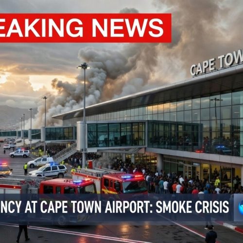 Cape Town International Airport fire 2026 smoke rising from terminal landside
