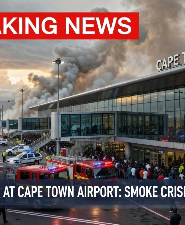 Cape Town International Airport fire 2026 smoke rising from terminal landside