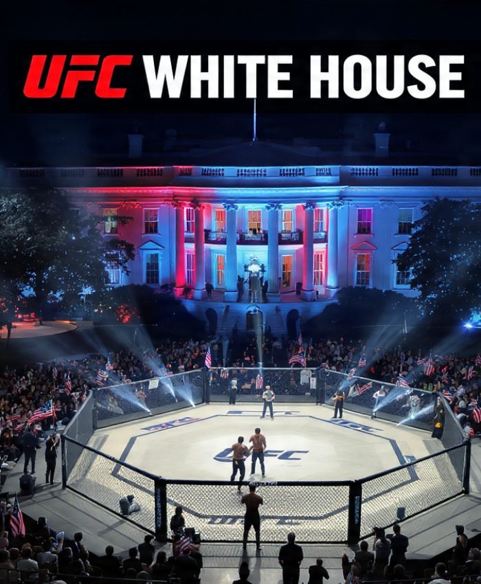 UFC octagon set up on the South Lawn of the White House for UFC Freedom 250 fight night on June 14 2026